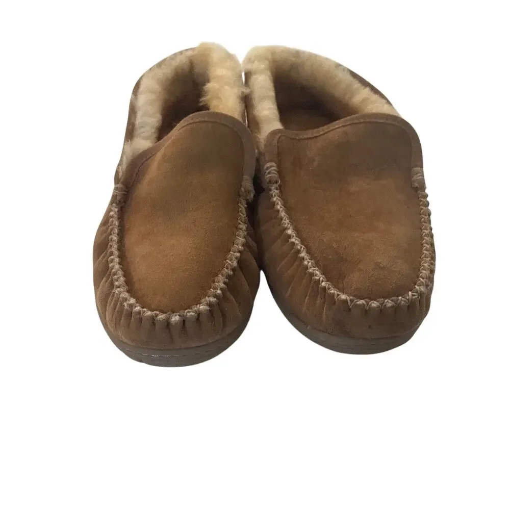 LL Bean Wicked Good Slippers Mens Size 13 Brown Suede Venetian Shearling Lined